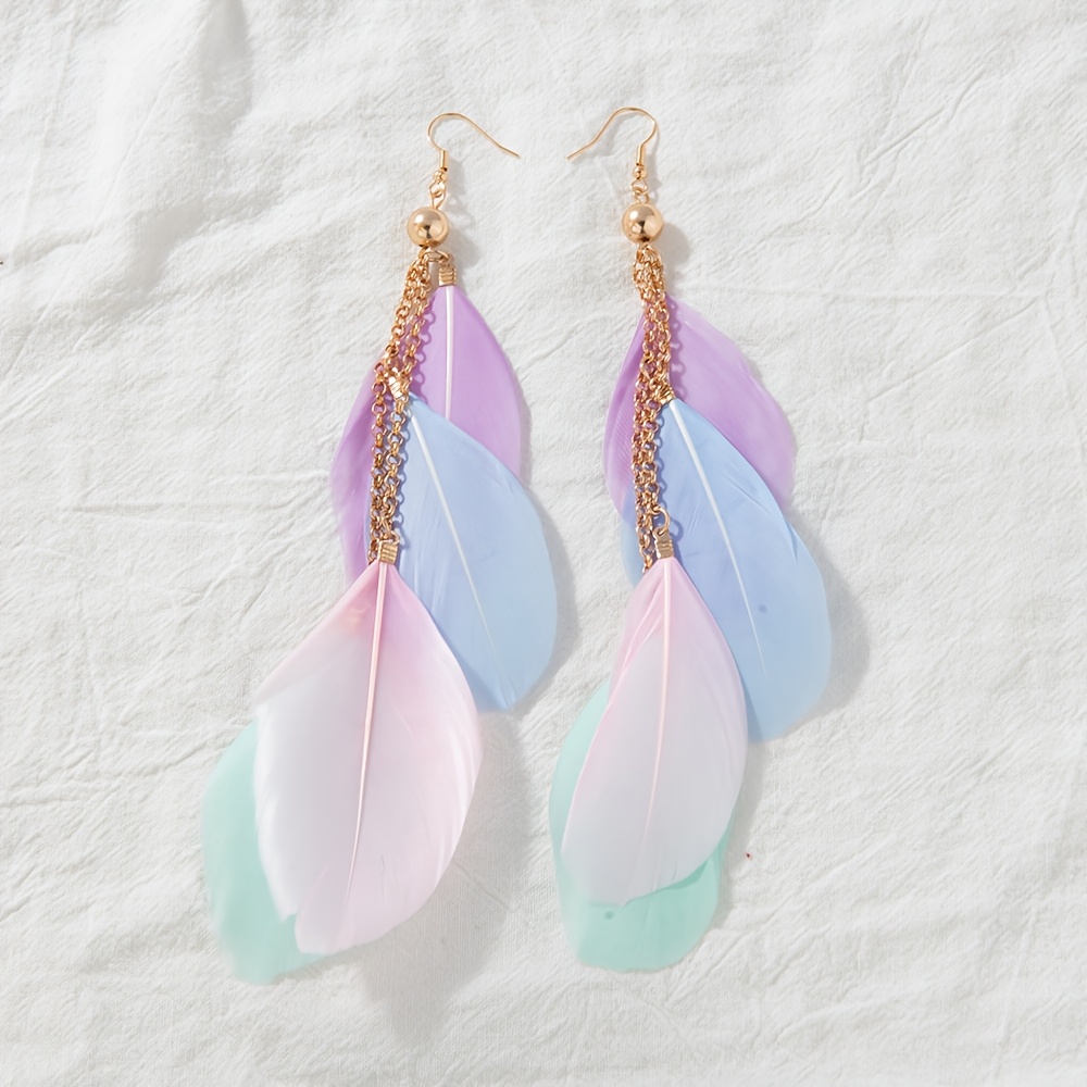 Women's Multicolor Gradient Feather Stud Earrings, Fairy Style